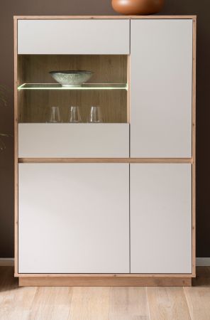Vitrine Kiruma in Kaschmir und Artisan Eiche Highboard 75 x 144 cm, Soft-Close