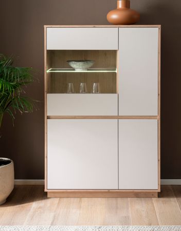 Vitrine Kiruma in Kaschmir und Artisan Eiche Highboard 75 x 144 cm, Soft-Close