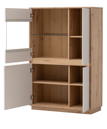 Vitrine Kiruma in Kaschmir und Artisan Eiche Highboard 75 x 144 cm, Soft-Close