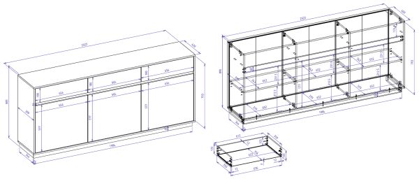 Buffet Kiruma in Kaschmir und Artisan Eiche Vitrinenschrank 202 x 199 cm, Soft-Close