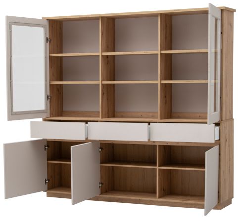 Buffet Kiruma in Kaschmir und Artisan Eiche Vitrinenschrank 202 x 199 cm, Soft-Close