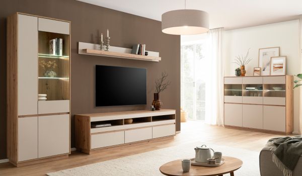 TV-Lowboard Kiruma in Kaschmir und Artisan Eiche TV Unterteil 202 x 60 cm