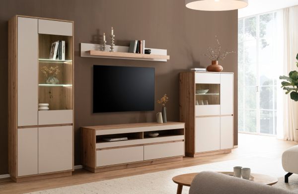 Wandboard Kiruma in Kaschmir und Artisan Eiche Wandregal 159 cm