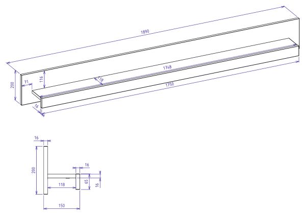 Wandboard Kiruma in Kaschmir und Artisan Eiche Wandregal 189 cm