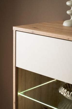 Highboard Kiruma in Kaschmir und Artisan Eiche Vitrine 164 x 138 cm, Soft-Close