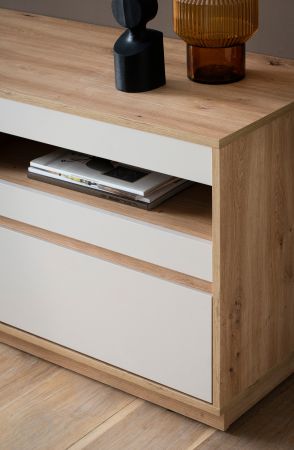 Wohnwand Kiruma in Kaschmir und Artisan Eiche Wohnkombination 3-teilig 292 cm, Soft-Close