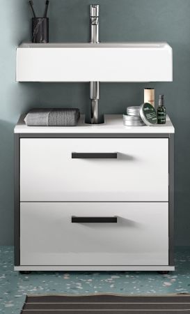 Waschbeckenunterschrank Telly in wei� Hochglanz und grau Badezimmer Unterschrank 60 cm