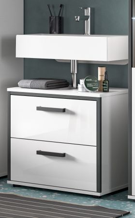 Waschbeckenunterschrank Telly in wei� Hochglanz und grau Badezimmer Unterschrank 60 cm