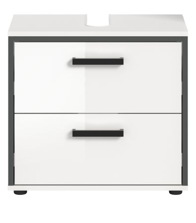 Waschbeckenunterschrank Telly in wei� Hochglanz und grau Badezimmer Unterschrank 60 cm