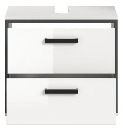 Waschbeckenunterschrank Telly in wei� Hochglanz und grau Badezimmer Unterschrank 60 cm