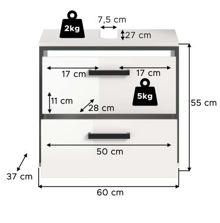 Waschbeckenunterschrank Telly in wei� Hochglanz und grau Badezimmer Unterschrank 60 cm