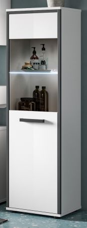 Badezimmer Midischrank Telly in wei� Hochglanz und grau Bad Kommode 40 x 139 cm
