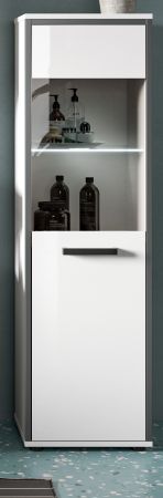 Badezimmer Midischrank Telly in wei� Hochglanz und grau Bad Kommode 40 x 139 cm