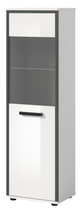 Badezimmer Midischrank Telly in wei� Hochglanz und grau Bad Kommode 40 x 139 cm
