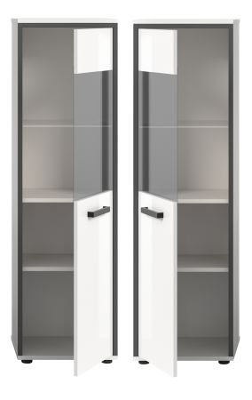 Badezimmer Midischrank Telly in wei� Hochglanz und grau Bad Kommode 40 x 139 cm
