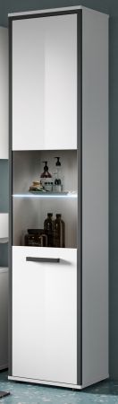 Badezimmer Hochschrank Telly in wei� Hochglanz und grau Badschrank 40 x 188 cm