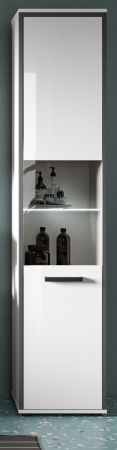 Badezimmer Hochschrank Telly in wei� Hochglanz und grau Badschrank 40 x 188 cm