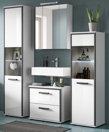 Badm�bel Set 4-teilig Telly in wei� Hochglanz und grau Badkombination 170 x 188 cm