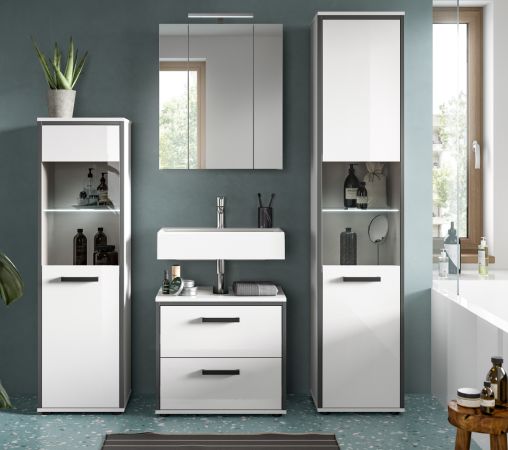 Badm�bel Set 4-teilig Telly in wei� Hochglanz und grau Badkombination 170 x 188 cm