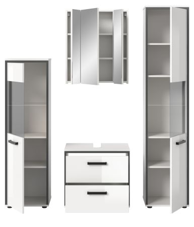 Badm�bel Set 4-teilig Telly in wei� Hochglanz und grau Badkombination 170 x 188 cm