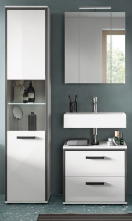 Badm�bel Set 3-teilig Telly in wei� Hochglanz und grau Badkombination 115 x 188 cm