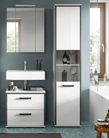 Badm�bel Set 3-teilig Telly in wei� Hochglanz und grau Badkombination 115 x 188 cm