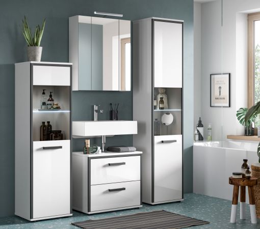 Badm�bel Set 3-teilig Telly in wei� Hochglanz und grau Badkombination 115 x 188 cm