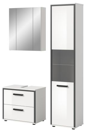 Badm�bel Set 3-teilig Telly in wei� Hochglanz und grau Badkombination 115 x 188 cm