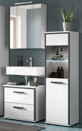 Badm�bel Set 3-teilig Telly in wei� Hochglanz und grau Badkombination 115 x 190 cm