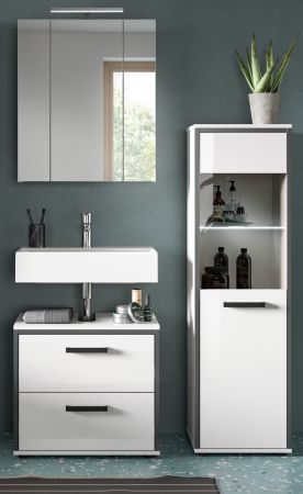 Badm�bel Set 3-teilig Telly in wei� Hochglanz und grau Badkombination 115 x 190 cm