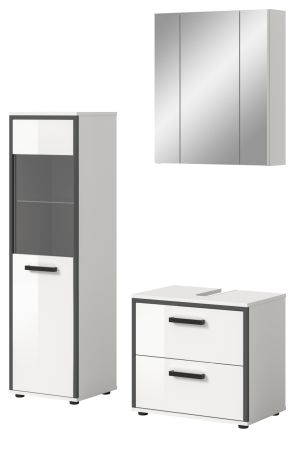 Badm�bel Set 3-teilig Telly in wei� Hochglanz und grau Badkombination 115 x 190 cm
