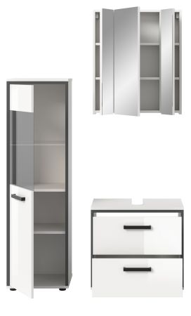Badm�bel Set 3-teilig Telly in wei� Hochglanz und grau Badkombination 115 x 190 cm