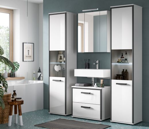 Badm�bel Set 2-teilig Telly in wei� Hochglanz und grau Badkombination 60 x 190 cm