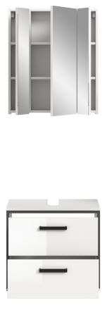 Badm�bel Set 2-teilig Telly in wei� Hochglanz und grau Badkombination 60 x 190 cm