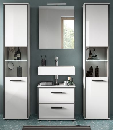 Badm�bel Set 4-teilig Telly in wei� Hochglanz und grau Badkombination 170 x 188 cm