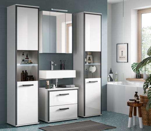 Badm�bel Set 4-teilig Telly in wei� Hochglanz und grau Badkombination 170 x 188 cm