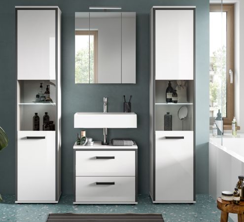 Badm�bel Set 4-teilig Telly in wei� Hochglanz und grau Badkombination 170 x 188 cm