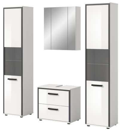 Badm�bel Set 4-teilig Telly in wei� Hochglanz und grau Badkombination 170 x 188 cm