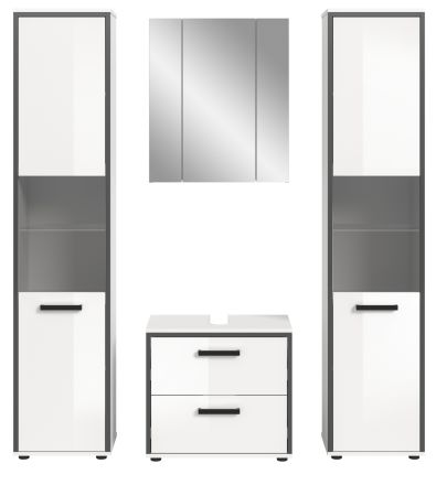 Badm�bel Set 4-teilig Telly in wei� Hochglanz und grau Badkombination 170 x 188 cm