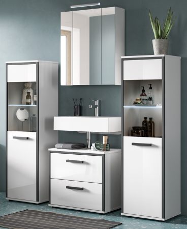 Badm�bel Set 4-teilig Telly in wei� Hochglanz und grau Badkombination 170 x 190 cm