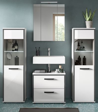 Badm�bel Set 4-teilig Telly in wei� Hochglanz und grau Badkombination 170 x 190 cm