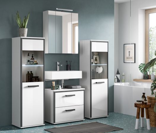 Badm�bel Set 4-teilig Telly in wei� Hochglanz und grau Badkombination 170 x 190 cm