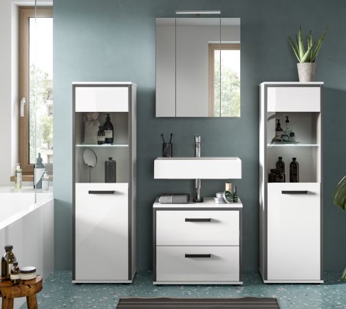 Badm�bel Set 4-teilig Telly in wei� Hochglanz und grau Badkombination 170 x 190 cm
