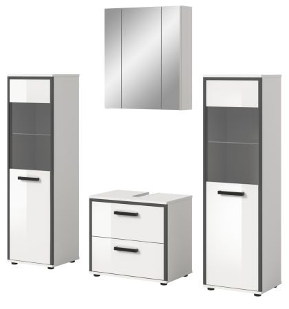 Badm�bel Set 4-teilig Telly in wei� Hochglanz und grau Badkombination 170 x 190 cm