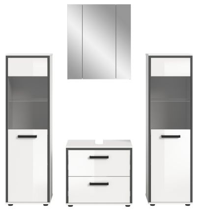 Badm�bel Set 4-teilig Telly in wei� Hochglanz und grau Badkombination 170 x 190 cm