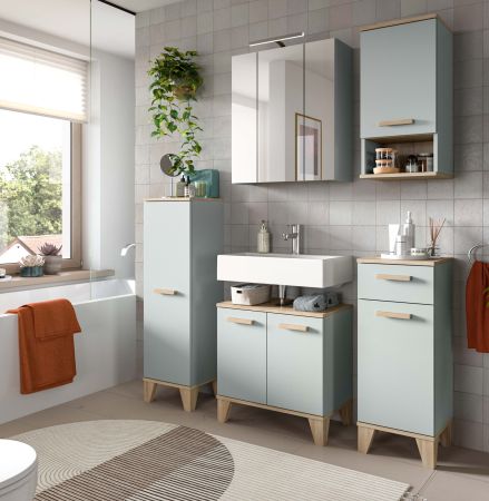 Badezimmer Kommode Luna in gr�n und Eiche Badkommode skandinavisch 34 x 87 cm