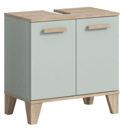 Waschbeckenunterschrank Luna in gr�n und Eiche Badezimmer Unterschrank skandinavisch 60 cm