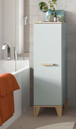 Badezimmer Midischrank Luna in gr�n und Eiche Bad Kommode skandinavisch 34 x 116 cm