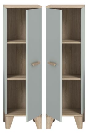 Badezimmer Midischrank Luna in gr�n und Eiche Bad Kommode skandinavisch 34 x 116 cm