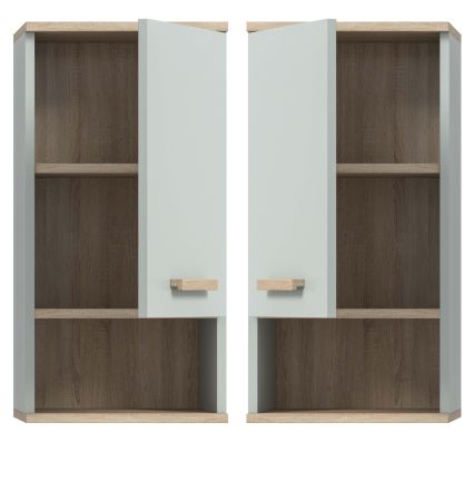 Badezimmer H�ngeschrank Luna in gr�n und Eiche Badschrank skandinavisch 34 x 68 cm
